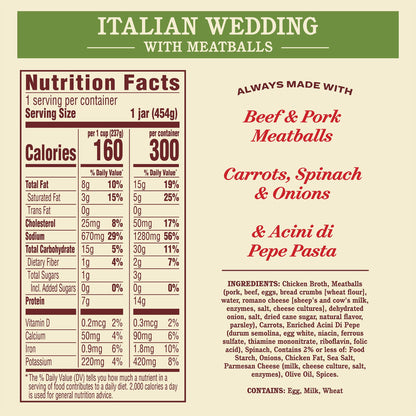 Rao's Homemade Italian Wedding Soup, 16oz, Traditional Italian Heat and Serve Soup, Made with Premium Quality Vegetables