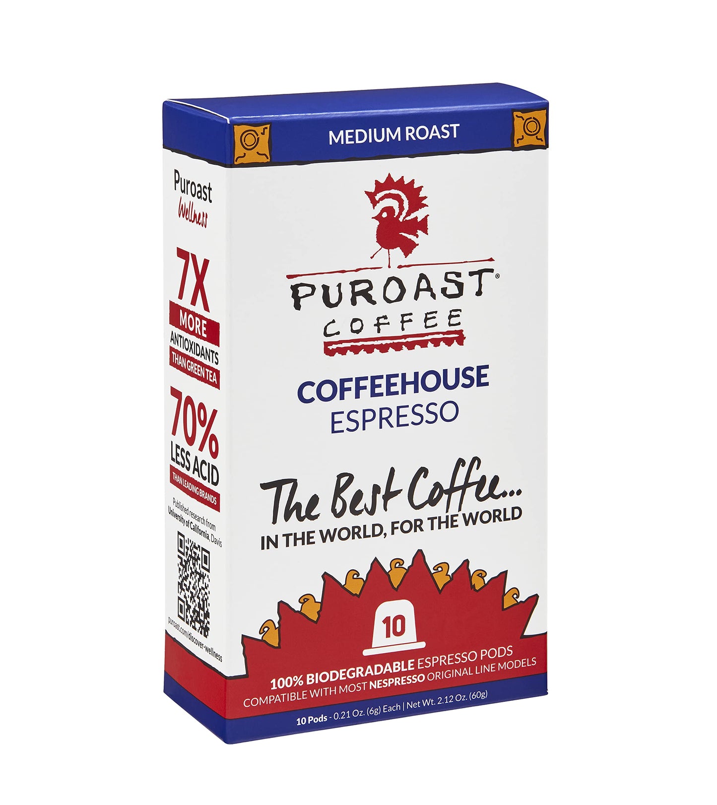 Puroast Coffeehouse Espresso Roast; 30 Count,100% Biodegradable Espresso Capsule, High Antioxidant, Smooth, Compatible with Nespresso Original Line Machines* (Pack of 2)