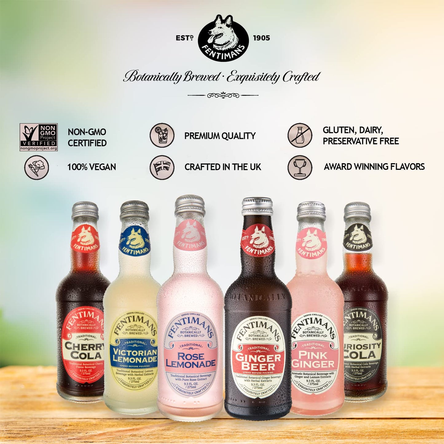 Fentimans Sparkling Pink Ginger Drink - Ginger Beer Non Alcoholic, Ginger Ale, Natural Craft Soda, Mixer, No Artificial Sweeteners or Preservatives, Botanically Brewed - 9.3 Fl Oz (Pack of 4)