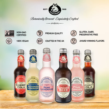 Fentimans Sparkling Pink Ginger Drink - Ginger Beer Non Alcoholic, Ginger Ale, Natural Craft Soda, Mixer, No Artificial Sweeteners or Preservatives, Botanically Brewed - 9.3 Fl Oz (Pack of 4)