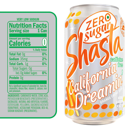 Shasta Zero Sugar California Dreamin' | Citrus & Tropical Flavor | 12-Pack of 12oz Cans | Sugar-Free, Caffeine-Free Soda with Bright, Refreshing Vibes