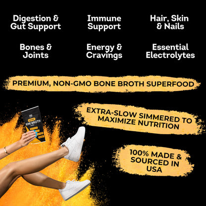 Premium Chicken Bone Broth Powder, 10 servings, 100% Made & Sourced in USA, 10g protein for only 40 calories per serving, Non-GMO, Collagen & Nutrient Rich