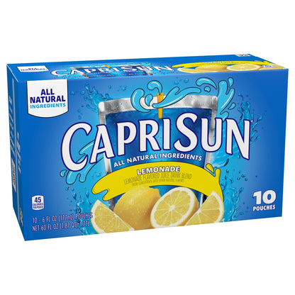 Capri Sun Flavored with Other Natural Flavor Juice Drink Blend, 10 Pouches, for School Lunches and On-the-Go Hydration, Lemonade, All Natural Ingredients, 6 fl oz