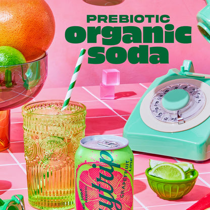 Daytrip Organic Sparkling Prebiotic Soda, Low Sugar Soda and Low Calorie Healthy Soda Alternative, Prebiotic Drink for Gut Health Drink and Digestion, Refreshing Functional Beverage with Plant-Based Fiber, 12-Pack - Grapefruit