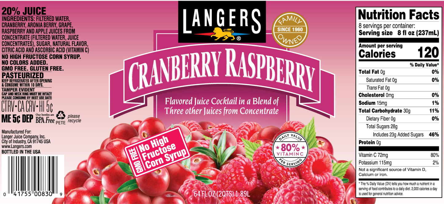 Langers Cranberry Variety Pack, Cranberry Cocktail, Raspberry, Passionfruit, Blood Orange, 64 fl oz (Pack of 4)