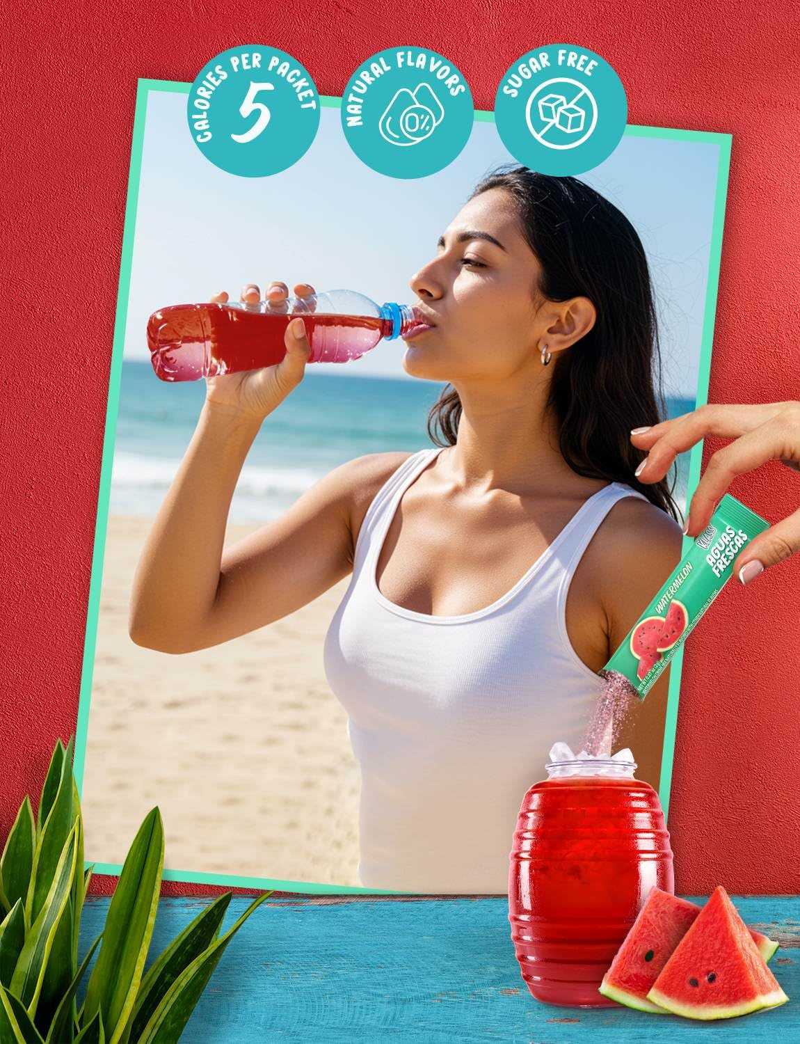 Klass Aguas Frescas, Powdered Drink Mix Variety Pack, 44 Singles Zero Sugar & Caffeine-Free Powder Packets, Water Drink Mix, Flavors: Mango, Watermelon, Pineapple & Passionfruit - 5 Calories Per Packet & Natural Flavors