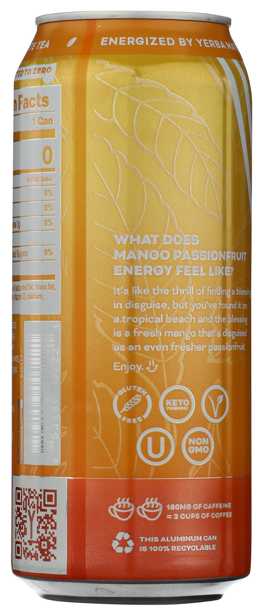 Yerbaé Mango Passionfruit Sparkling Water (six 16 oz cans) only 30 calories per can.
