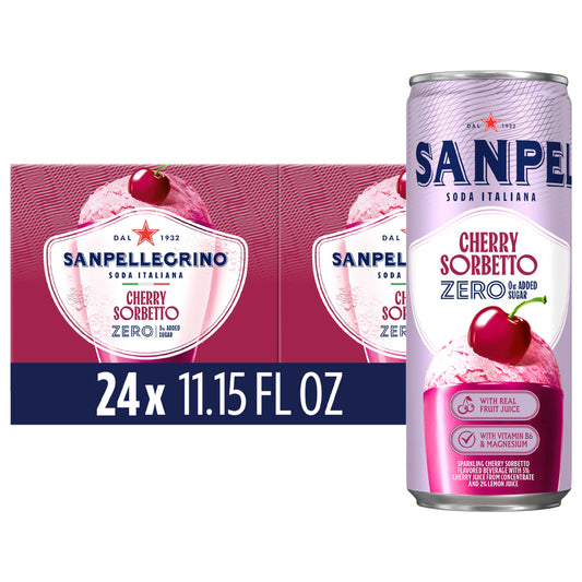 Sanpellegrino Soda Italiana Cherry Sorbetto Italian Sparkling Drink, 0g Added Sugar, Real Fruit Juice, Italian Soda Sparkling Beverage, 24-Pack