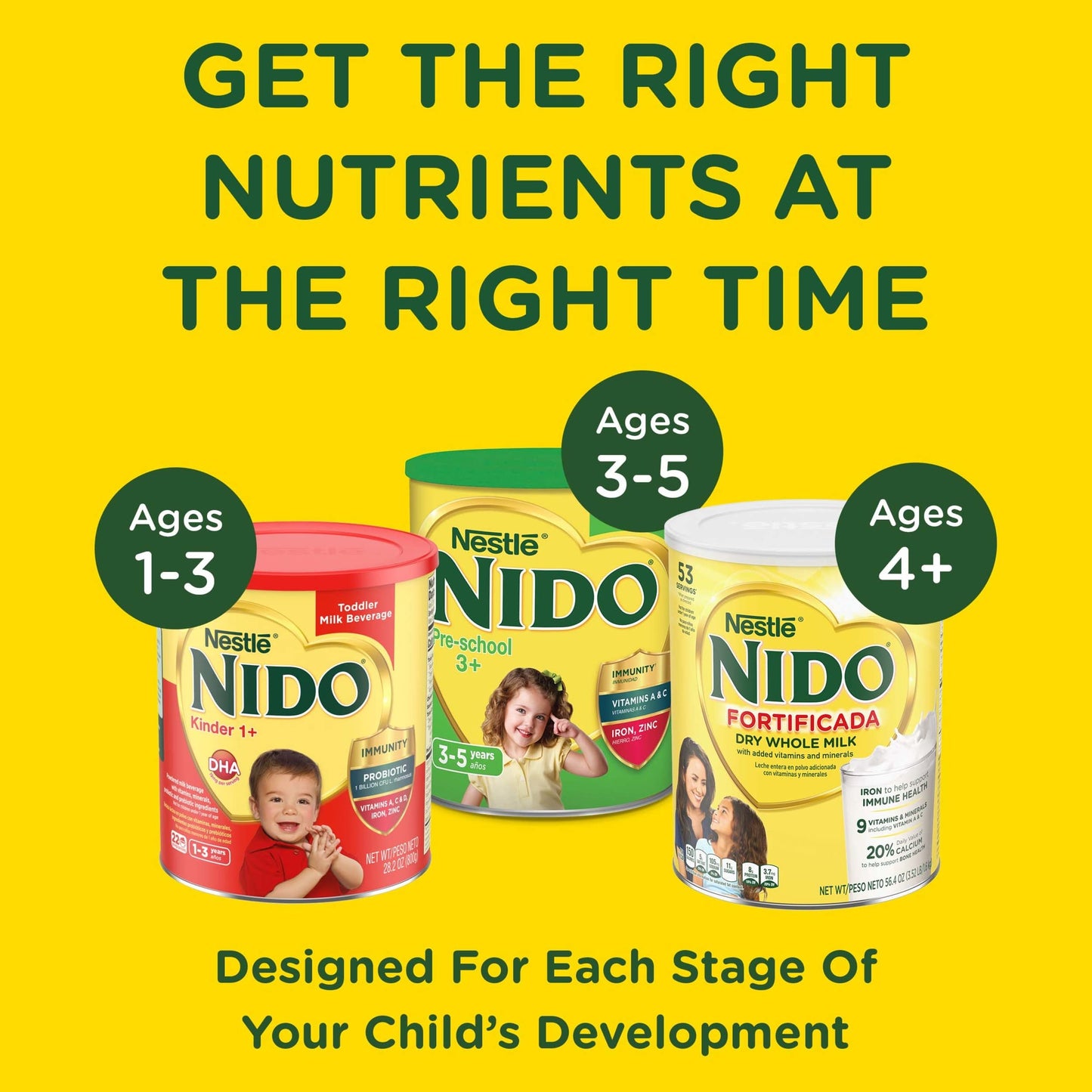NIDO Fortificada Powdered Drink Mix - Dry Whole Milk Powder with Vitamins and Minerals Canister