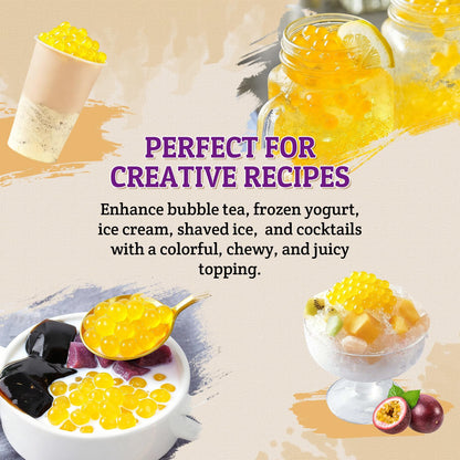 52USA Passion Fruit Popping Boba Peals 7.05 Pound (3.2kg), Bursting Boba Pearls for Bubble Tea, Beverages, Ice Cream, Shakes, Yogurt, Desserts, Smoothies & Drinks Toppings