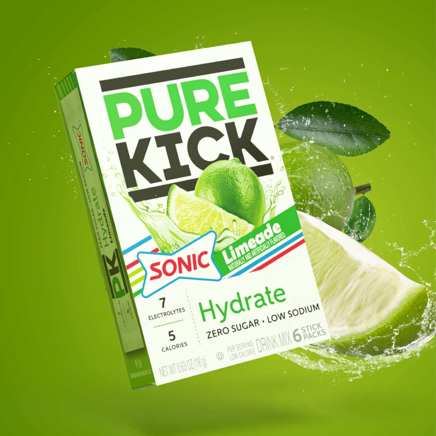 PURE KICK Hydration Singles to Go Drink Mix, Sonic Limeade, Includes 12 Boxes with 6 Packets in Each Box, 72 Total Packets