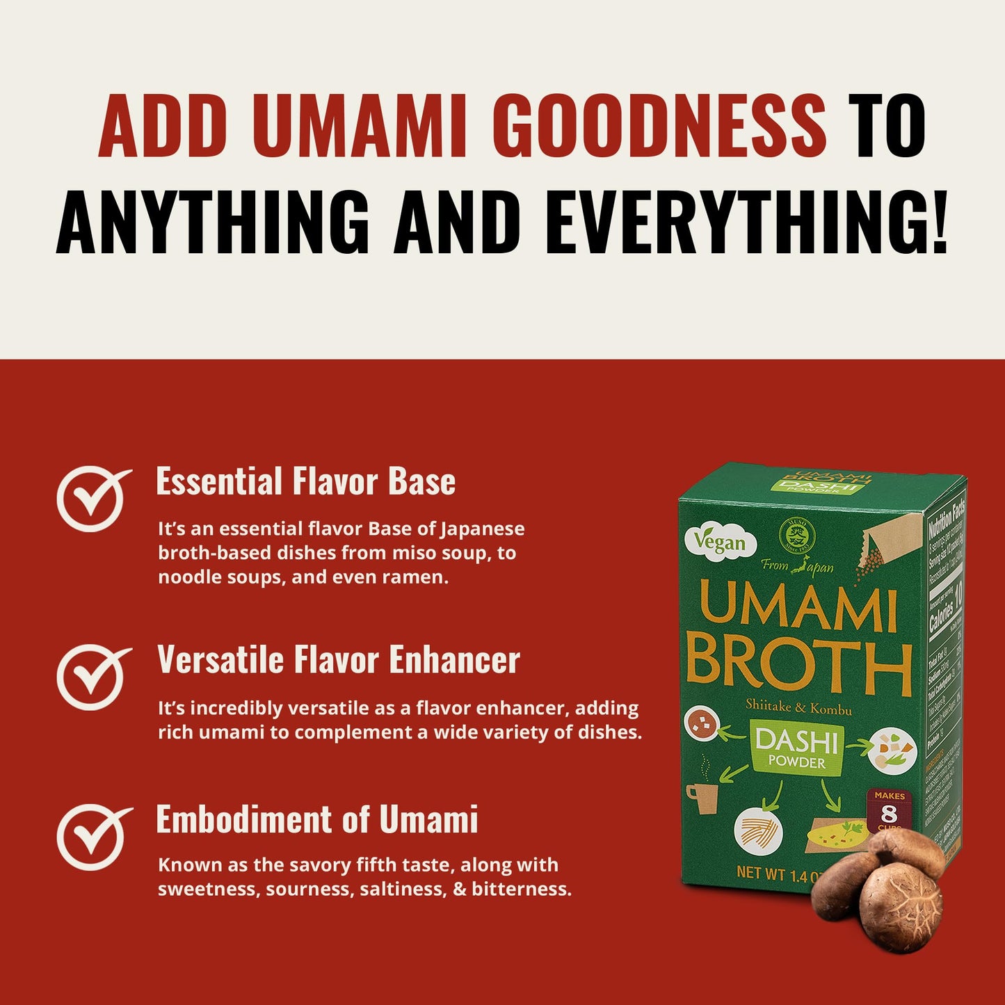 Muso From Japan - Umami Broth Dashi Powder, Vegan - 1.4oz, 4 Sachets (Pack of 1)