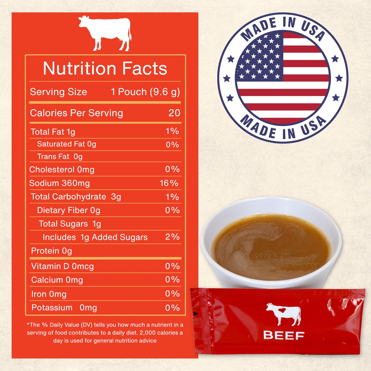 Reduced Sodium Beef Broth Concentrate - 20 Stick Pack (9.6g Each) - Bundle with Habanerofire Pan and Skillet Scraper