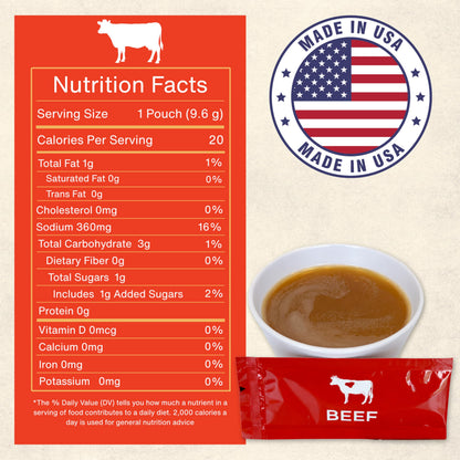 Reduced Sodium Beef Broth Concentrate - 20 Stick Pack (9.6g Each) - Bundle with Habanerofire Pan and Skillet Scraper