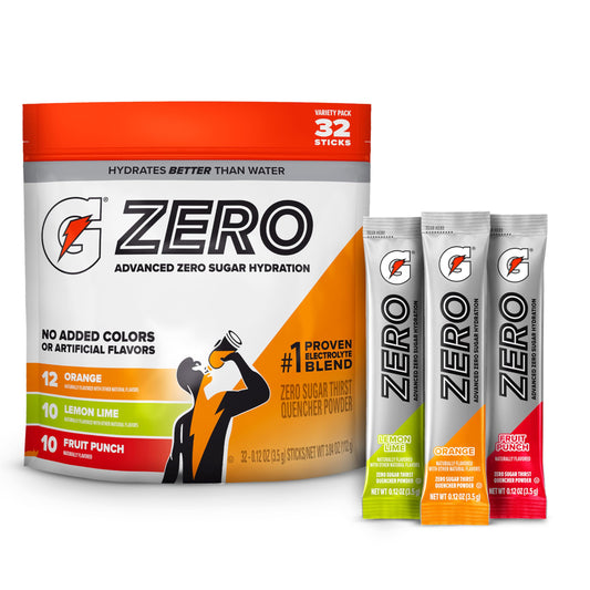 Gatorade Zero Sugar Electrolyte Powder Drink Mix, 3 Flavor Variety Pack, (32 Servings), No Artificial Flavors, No Added Colors, Zero Sugar, Sports Drinks, Hydration, Electrolyte Drink