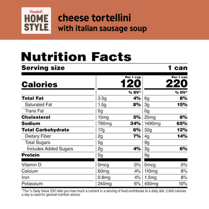 Campbell’s Homestyle Soup, Cheese Tortellini with Italian Sausage, 16.3 Oz Can (Case of 12)