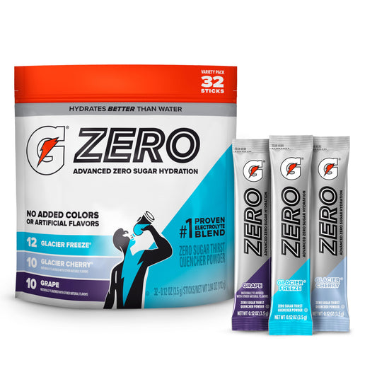 Gatorade Zero Sugar Electrolyte Powder Drink Mix, Frost 3 Flavor Variety Pack, (32 Servings), No Artificial Flavors, No Added Colors, Zero Sugar, Sports Drinks, Hydration, Electrolyte Drink