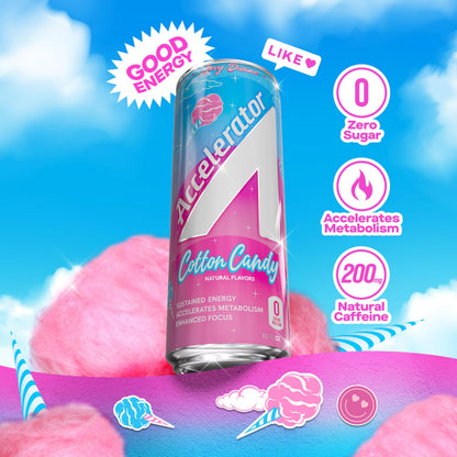 Accelerator Active Energy Drink Sugar Free Zero Carbs – Variety Pack & Cotton Candy, 12oz Can (12 Pack Each) with 200mg Natural Caffeine, Ashwagandha, CoQ10 & Green Tea for Focus & Energy