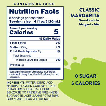 Jordan's Skinny Mixes Sugar Free Margarita Mix, Flavored Cocktail Mixer for Drinks, Fresh Lime Drink Flavoring for Cocktails & Mocktails, Low Calorie, Gluten Free, Keto Friendly, 32 Fl Oz, 1 Pack