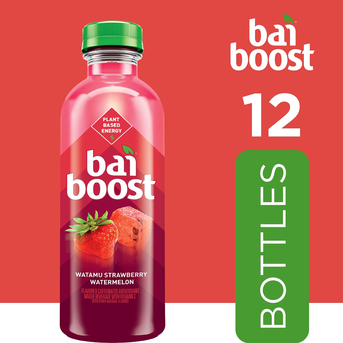 Bai Boost Watamu Strawberry Watermelon, Antioxidant Infused Beverage, 18 fl oz bottle (Pack of 12)