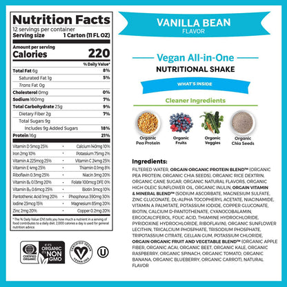 Orgain Organic Nutritional Vegan Protein Shake, Vanilla Bean (Pack of 12) Organic Nutritional Protein Shake, Strawberries & Cream (Pack of 12)
