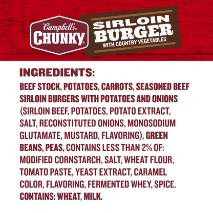 Campbell’s Chunky Soup, Sirloin Burger With Country Vegetables Beef Soup, 18.8 oz Can