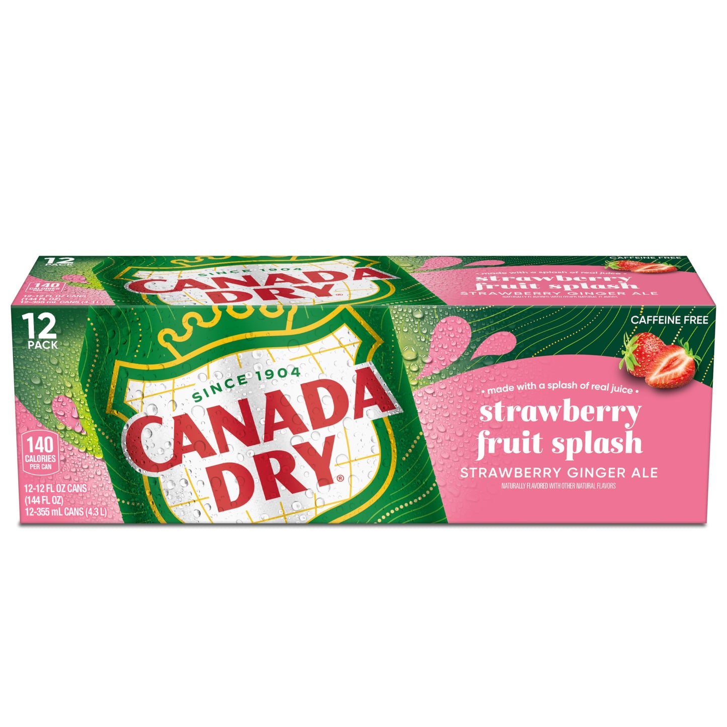 Canada Dry Fruit Splash Strawberry Ginger Ale Soda, 12 fl oz cans, 12 pack