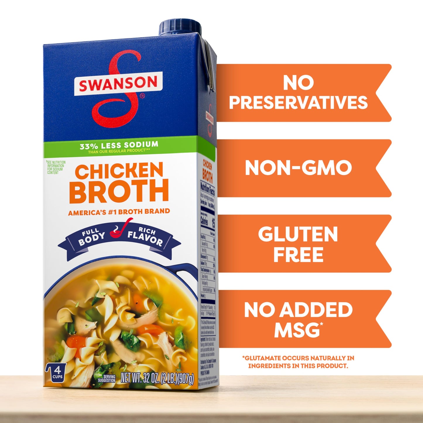 SWANSON S Natural Goodness Lower Sodium Chicken Broth, 32 oz Carton