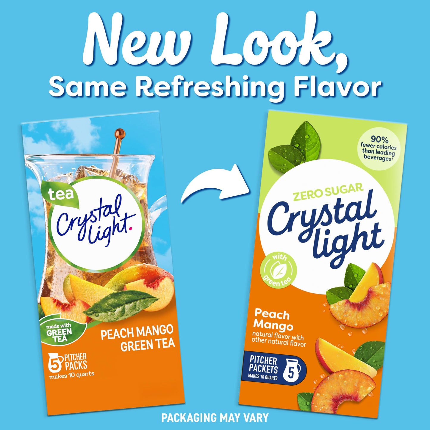 Crystal Light Drink Mix, 5 Pitcher Packets, for Flavorful Hydration and Shareable Refreshment, Peach Mango Green Tea Natural Flavor with other Natural Flavor, Made with Green Tea, 1.85 oz