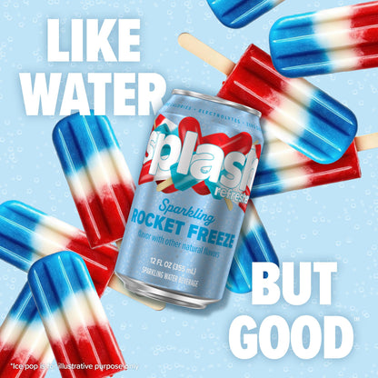 SPLASH REFRESHER Sparkling Water, Rocket Freeze - 8-Pack, 12 Fl Oz Cans - Flavored Carbonated Seltzer Water with Electrolytes, Zero Sugar & Zero Calories