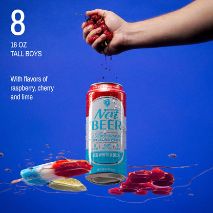 Not Beer American Sparkling Water, Red White & Blue, 99.9% Pure, Mineral & Electrolyte Blend, Carbonated Soda Water, Made in America, 16 Oz Tallboy Cans, 8 Pack