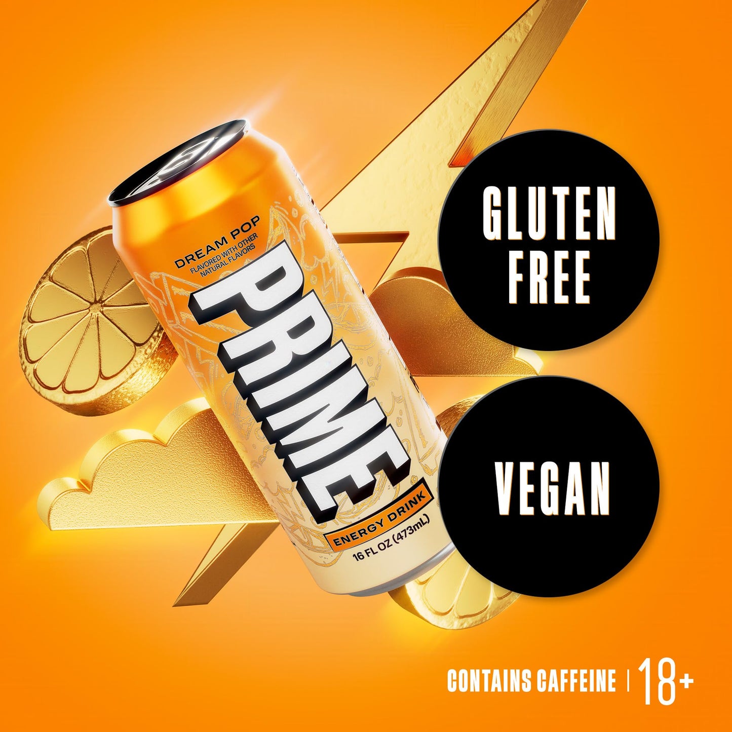 PRIME Energy DREAMPOP, Sugar Free Energy Drink, 200mg Caffeine and 355mg of Electrolytes for Hydration, Low Calorie, Vegan, Gluten Free, 16 Fluid Ounce Can