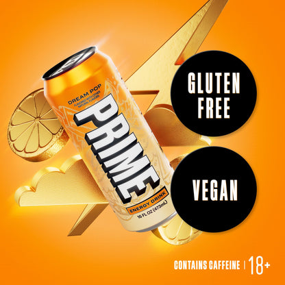 PRIME Energy DREAMPOP, Sugar Free Energy Drink, 200mg Caffeine and 355mg of Electrolytes for Hydration, Low Calorie, Vegan, Gluten Free, 16 Fluid Ounce Can