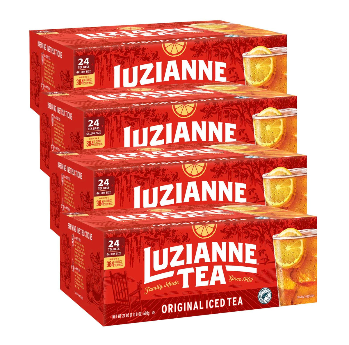 Luzianne Unsweetened Iced Tea Bags, Gallon Size, 24ct Box (Pack of 4)