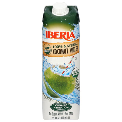 Iberia 100% Pure Organic Coconut Water, 1 Liter , 33.8 Fl Oz (Pack of 3)