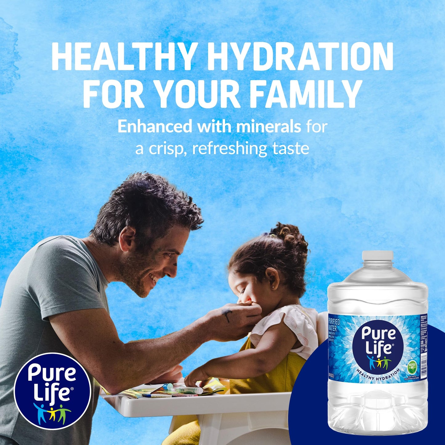 Pure Life Purified Water Bottles, 3L Jug - Still Bottled Water Enhanced with Minerals for a Crisp Taste, Plastic Bottles