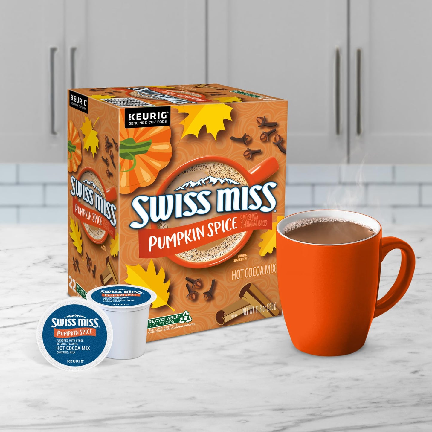 Swiss Miss® Pumpkin Spice Hot Cocoa, Single Serve Keurig® K-Cup® Pods, Hot Cocoa, 88 count (4 Packs of 22)