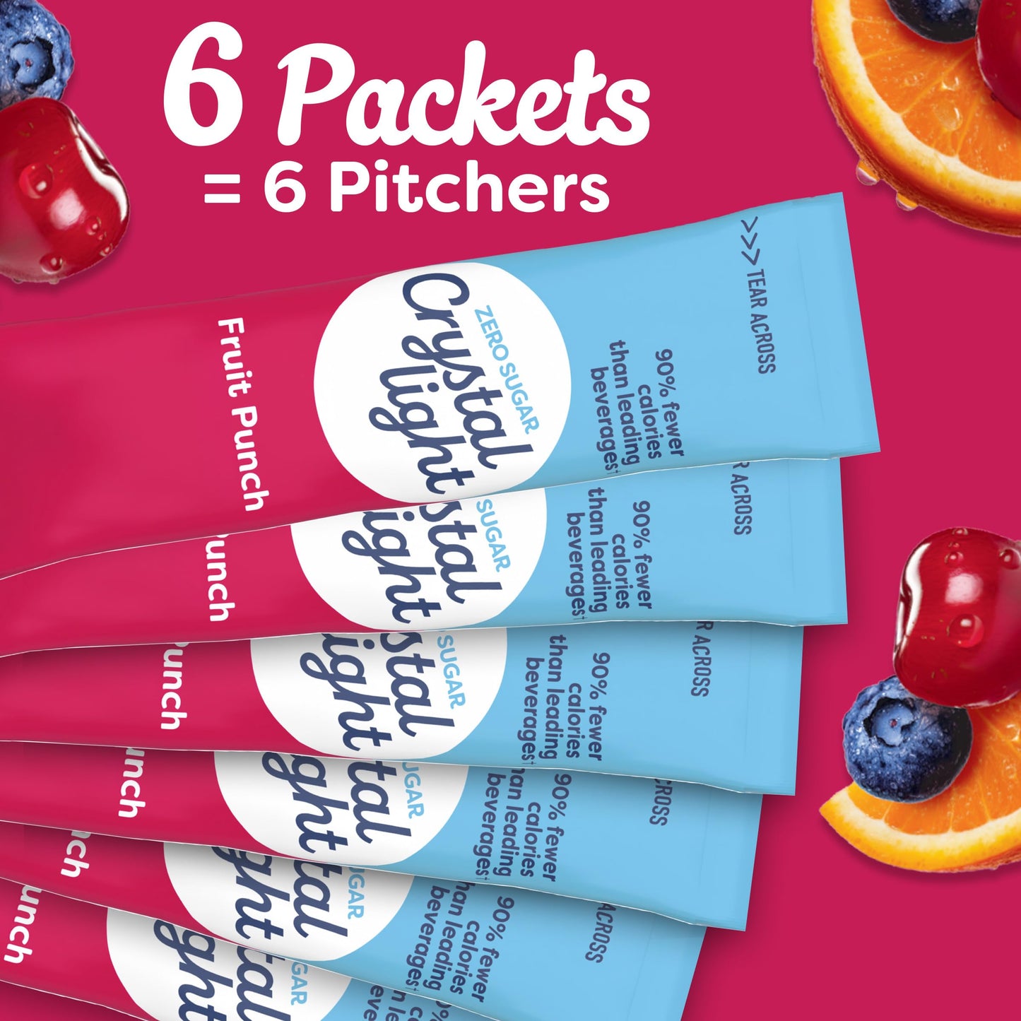 Crystal Light Drink Mix, 6 Pitcher Packets, for Flavorful Hydration and Shareable Refreshment, Fruit Punch artificial flavor Zero Sugar, Low Calorie, 2.04 oz