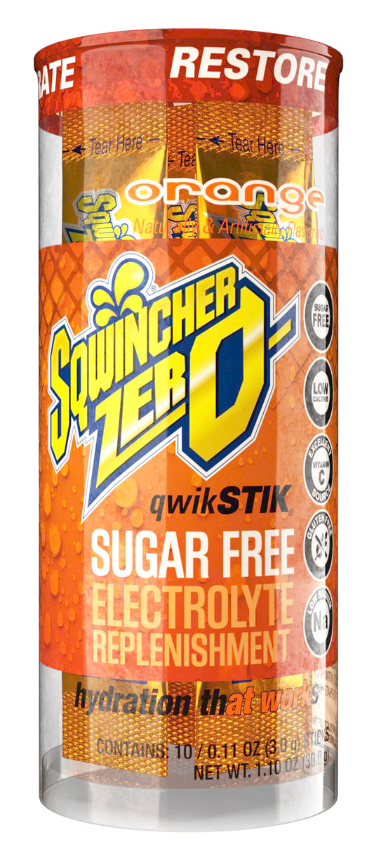Sqwincher Zero Qwik Stik, Orange, Sugar Free, Low Calorie, Low Sodium Electrolyte Powder Hydration Drink Mix, .11 oz Packet (Pack of 200)