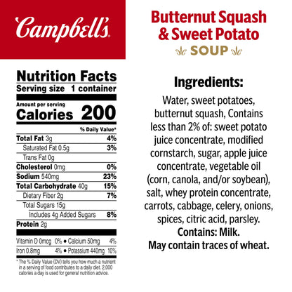 Campbell’s Sipping Soup, Butternut Squash and Sweet Potato Soup, 11.1 oz Microwavable Cup (8 Pack)