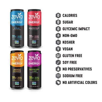 Zevia Zero Calorie Soda Variety Pack, Ginger Root Beer & Energy Drink (36 Cans)