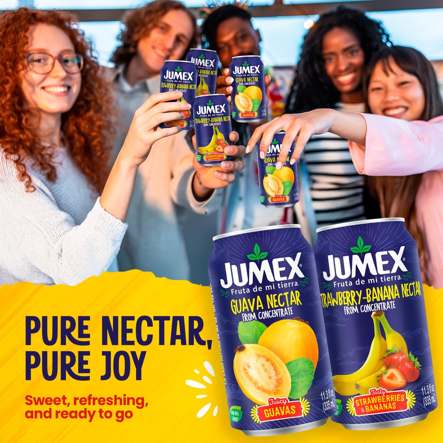 Jumex Strawberry Banana & Guava Juice Nectar - Made with Fresh Fruit Puree - Tropical Fruit Juice Concentrate for Smoothie Mix, Cocktail Mixers, Kids Drinks & Beverages - 11.3oz, 12 Pack Canned Drinks