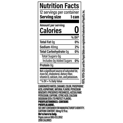 Pepsi Zero Sugar Cola Soda, 12 Fl Oz Cans (Pack of 12)