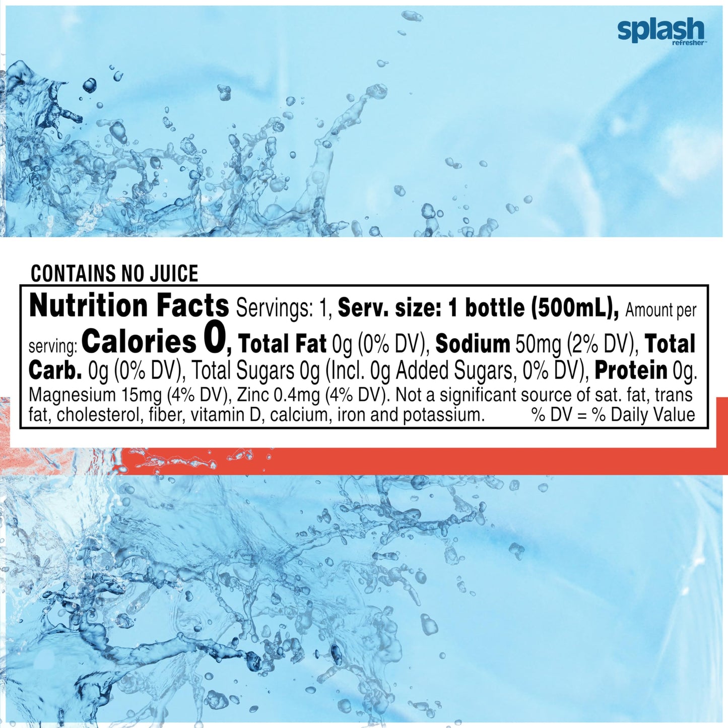 Splash Refresher Mandarin Orange Flavored Water, 16.9 Fl Oz, Plastic Bottle, Pack of 24