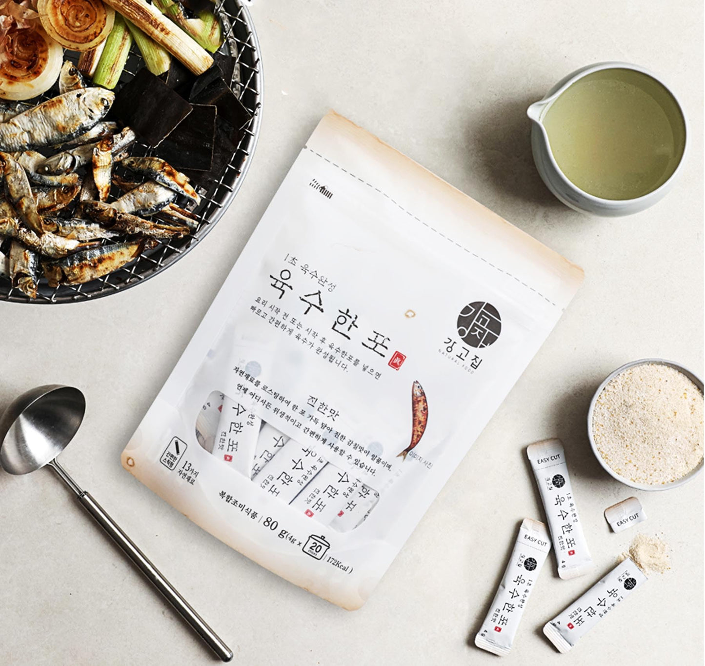 Kanggojip Korean Soup Stock Powder, Seafood & Vegetable Broth Mix, Fast Dissolving Umami Seasoning, Individually Wrapped Sticks - 2.82 oz (80g)