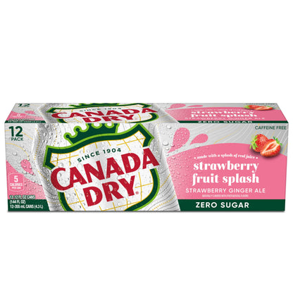 Canada Dry Fruit Splash Strawberry Ginger Ale Zero Sugar Soda, 12 fl oz cans, 12 pack