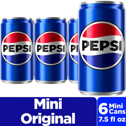 Pepsi Cola Soda Pop, 7.5oz Mini Cans (6 Pack)
