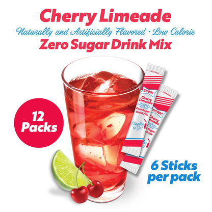 Sonic Singles To Go Powdered Drink Mix, Cherry Limeade, 6 Sticks Per Box, 12 Boxes (72 Sticks Total)
