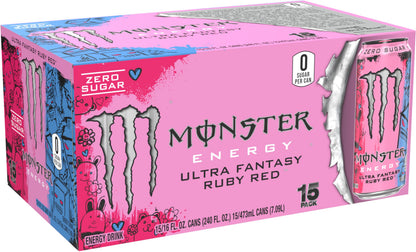 Monster Energy Ultra Fantasy Ruby Red, Sugar Free Energy Drink, 16 Ounce | Pack of 15