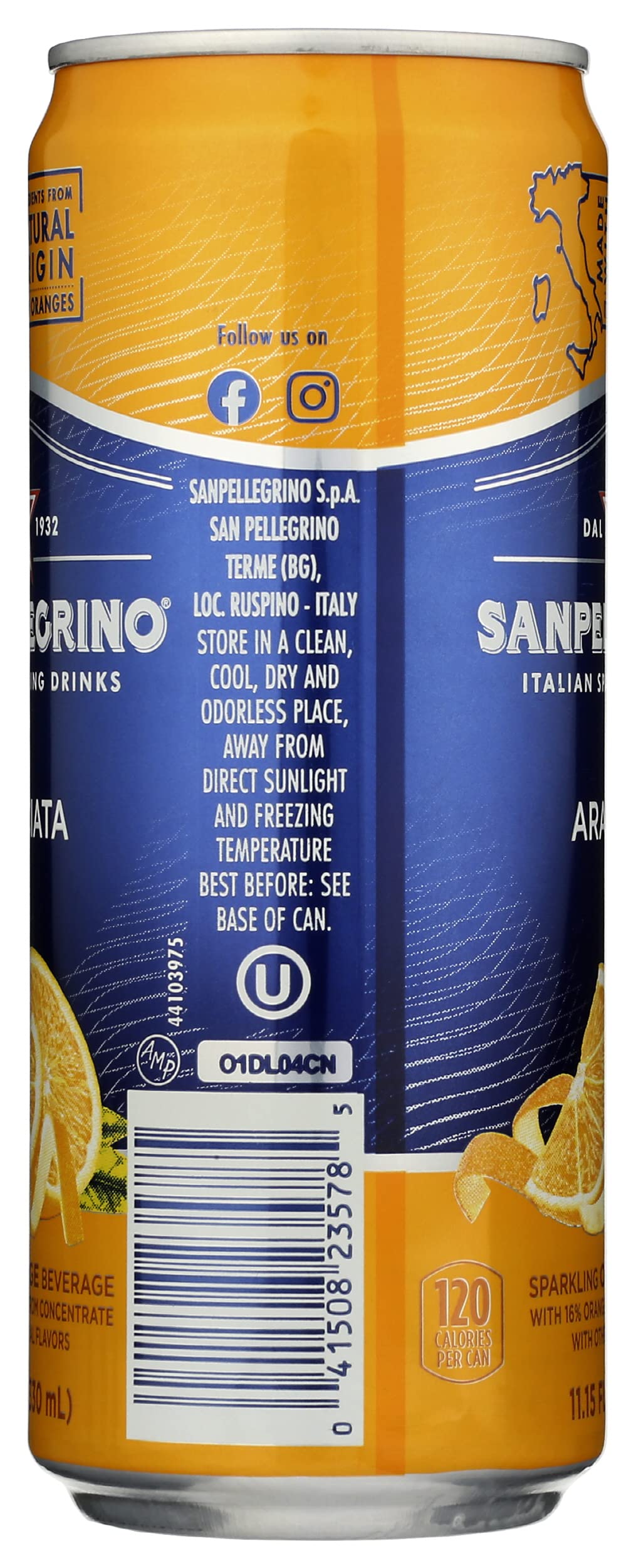 San Pellegrino, Aranciata, 11.15 fl oz, skinny can